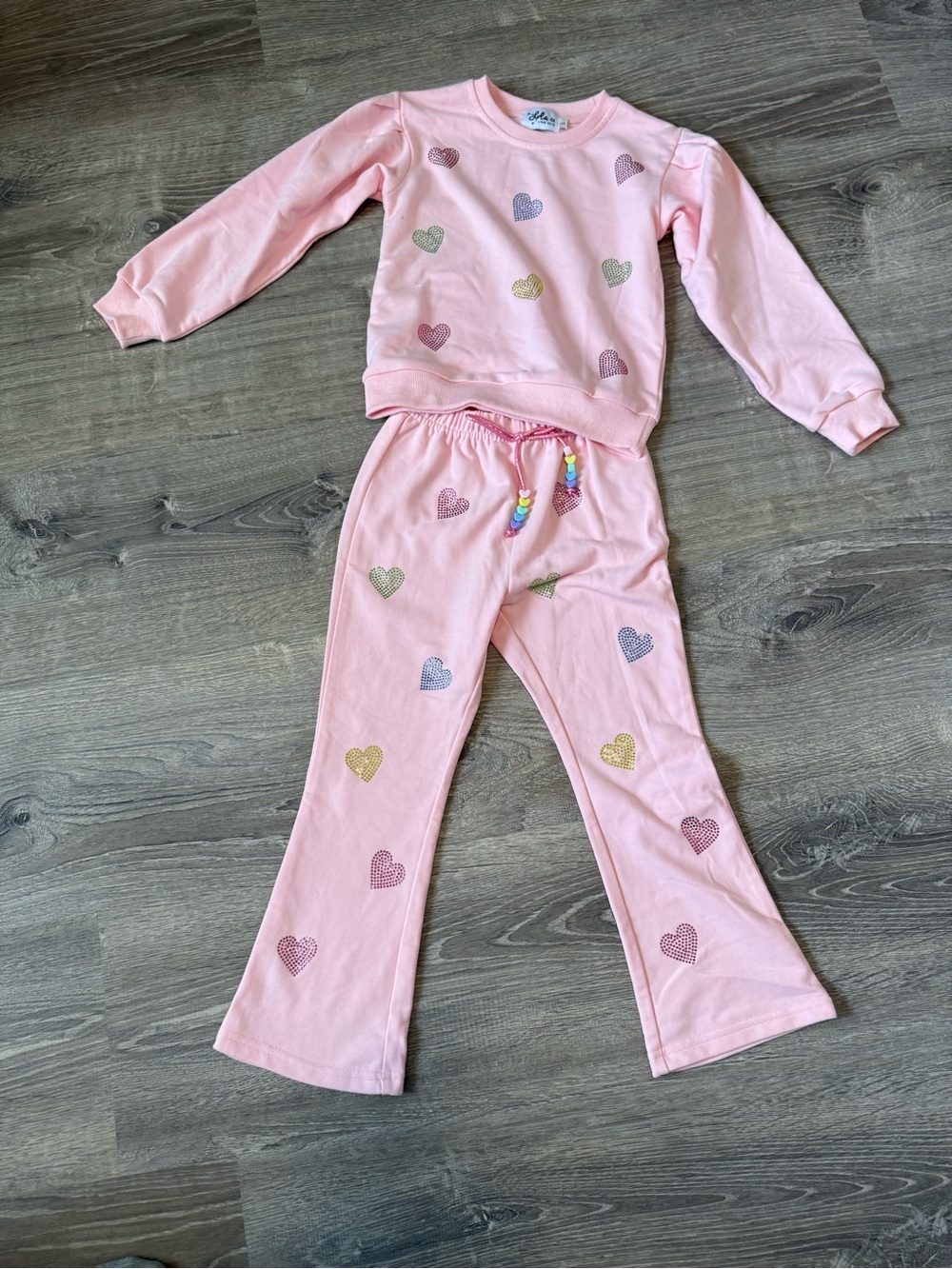 Girls' Pink Heart-Print  Set with Beaded Drawstring